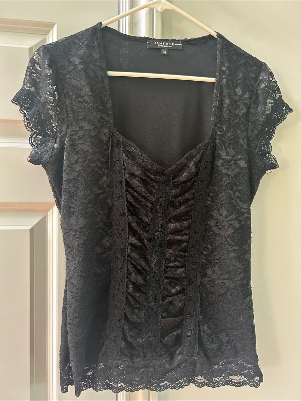 Rampage Black Lace Ruched Front Blouse